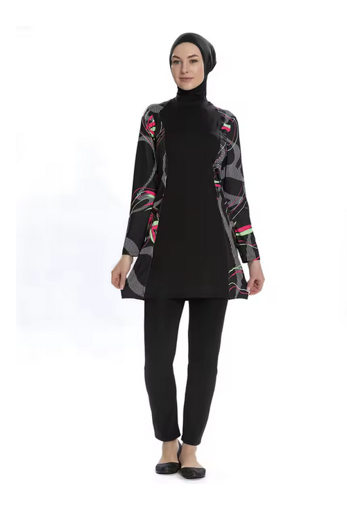 Sh Burkini femme voilée élégant alliant confort, pudeur et modernité. Tissu anti-UV, séchage rapide, hijab intégré et design tendance pour nager librement avec confiance et style tout en respectant vos valeurs.